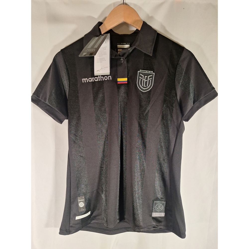Marathon Ecuador FEF Soccer Jersey Mens Small Black Tonal Stripe Polo NWT